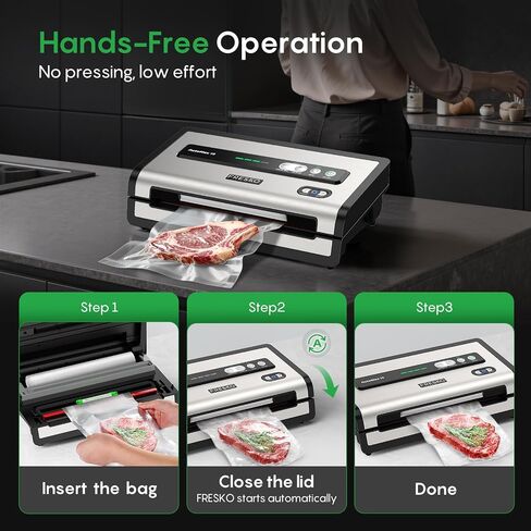 FRESKO Automatic Vacuum Sealer for Food, Continuous Seal 40 Bags in 20 Mins | Hands-Free Operation Food Sealer, Built-in Cutter & Roll Storage, Powerful Suction for Meal Prep & Bulk Food Storage in Saudi Arabia