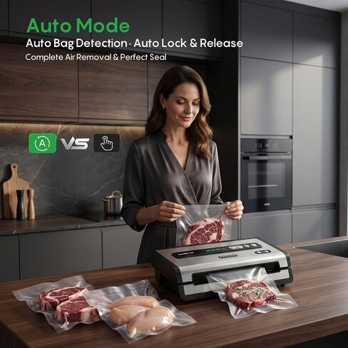 FRESKO Automatic Vacuum Sealer for Food, Continuous Seal 40 Bags in 20 Mins | Hands-Free Operation Food Sealer, Built-in Cutter & Roll Storage, Powerful Suction for Meal Prep & Bulk Food Storage in Saudi Arabia