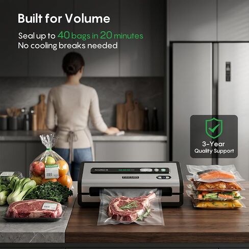 FRESKO Automatic Vacuum Sealer for Food, Continuous Seal 40 Bags in 20 Mins | Hands-Free Operation Food Sealer, Built-in Cutter & Roll Storage, Powerful Suction for Meal Prep & Bulk Food Storage in Saudi Arabia