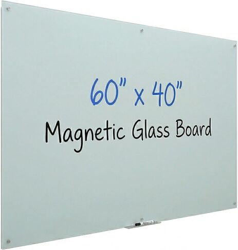 Frameless Glass Dry Erase Board, 60" x 40" Magnetic Whiteboard | Wall Mounting Premium Tempered Glass, Steel-Backed Magnetic Support with Tray, Eraser & Magnets for Office, School, Home in Saudi Arabia