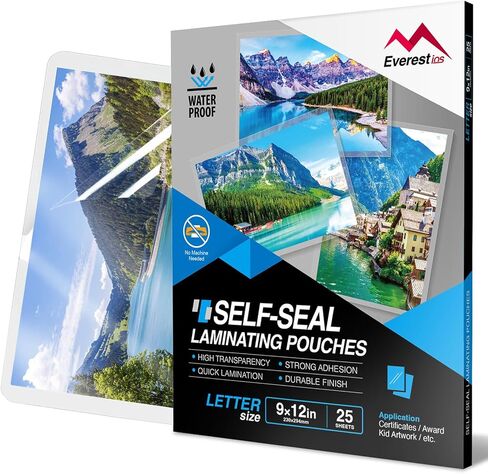 أكياس تغليف ذاتية الغلق من Everest، ذاتية الغلق لحجم الحروف، 9 × 12 بوصة، وثيقة وشهادة، مقاومة للماء، بسمك 10 مل، لمسة نهائية لامعة، لا حاجة إلى آلة (25 عبوة) in Kuwait
