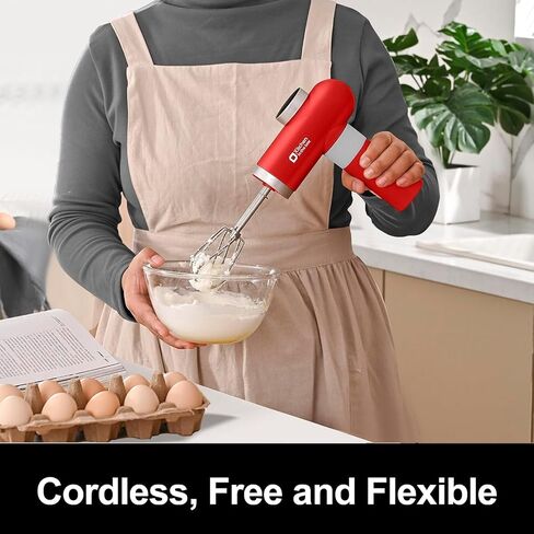 Kitchen in the box Cordless Rechargeable Hand Mixer for Kitchen, Portable Handheld Electric Mixer with Beaters, Whisks, 6-Speed Digital Display, Charging Base and USB-C Charge Cable (Cherry Red) in Saudi Arabia