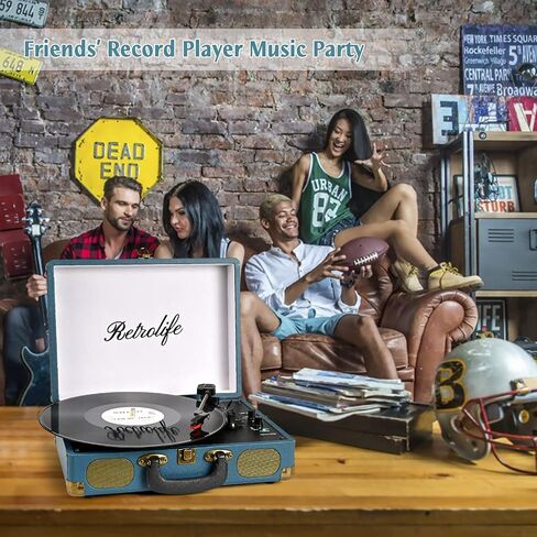 Retrolife® Record Player,3-Speed Bluetooth Suitcase Vinyl Player-Coral Blue | Built-in Stereo Speakers, Wireless Bluetooth Input, Belt-Driven,RCA&Headphone, Auto-Stop, for 7/10/12" Records, 33/45/78 RPM in Saudi Arabia