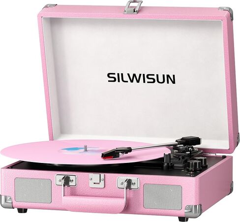 Vinyl Record Player with Speakers Vintage Bluetooth in/Out Turntable | Battery Powered 3-Speed Vinyl Player, Retro Suitcase Phonograph, Portable Lp Player RCA Out AUX in Headphone Jack in Saudi Arabia