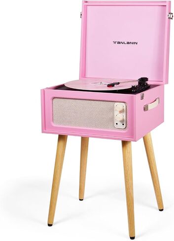 Record Player with Stand, 4 Speakers, Bluetooth Turntable, Blue | Vintage standing record player with detachable legs, PC recording, 33/45/78 RPM belt drive, auto stop, RCA/AUX/headphone jack in Saudi Arabia