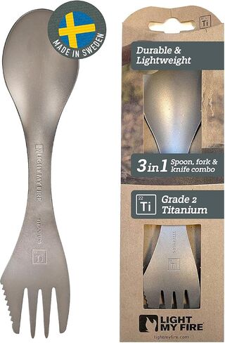 Light My Fire Titanium Spork Camping Spoon Fork Knife Combo Reusable Travel & Camping Utensils - Unbreakable Non-Toxic BPA Free Outdoor Backpacking Hiking Picnic Utensil, 1 Metal Spork in Saudi Arabia