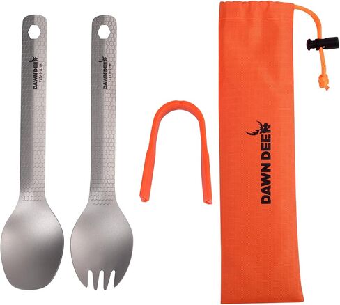 3-in-1 Titanium Backpacking Utensils, Long Spoon, Spork and Tongs | 8.7-inch titanium camping spoon and spork convert into tongs with a recycled nylon connector and include a travel pouch in Saudi Arabia