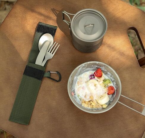 SANTTA Titanium Utensils-Spoon Fork Knife 3-PC Portable Cutlery Set | Ultralight 3 Pieces Flatware with Pouch & Carabiner for Outdoor Camping Backpacking in Saudi Arabia