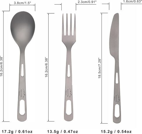 SANTTA Titanium Utensils-Spoon Fork Knife 3-PC Portable Cutlery Set | Ultralight 3 Pieces Flatware with Pouch & Carabiner for Outdoor Camping Backpacking in Saudi Arabia