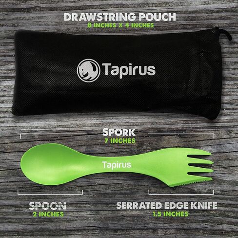 Tapirus - Camping Sporks to Go V8 Set - 7" BPA Free Plastic Sporks Reusable - Camping Spoon Fork Knife Combo with Bottle Opener & Case - For Hiking, Hunting, Backpacking Utensils, MREs - Pack of 8 in Saudi Arabia