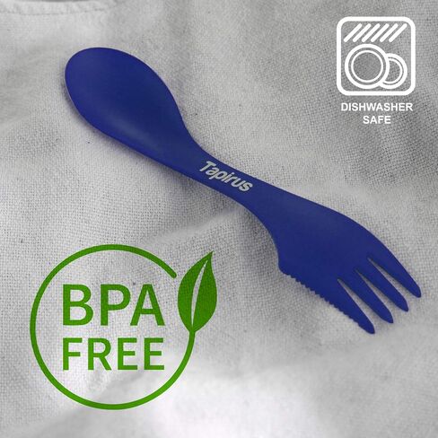 Tapirus - Camping Sporks to Go V8 Set - 7" BPA Free Plastic Sporks Reusable - Camping Spoon Fork Knife Combo with Bottle Opener & Case - For Hiking, Hunting, Backpacking Utensils, MREs - Pack of 8 in Saudi Arabia