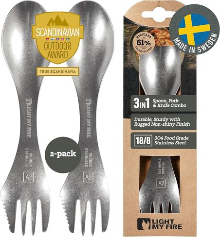 Light My Fire Sporks Stainless Steel (18/8) Camping Spork, Unbreakable Fork Spoon Knife Set - Sporks Reusable Camping Utensils, Durable & Lightweight Metal Spork, Outdoor Hiking Survival Gear in Saudi Arabia