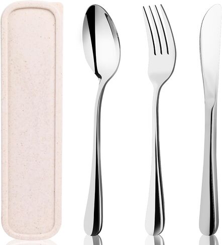 HANSGO Stainless Steel Travel Utensil Set with Case, 4-Piece Portable Knife Fork Spoon Set for Lunch Box, Office, School & Outdoor Use in Saudi Arabia