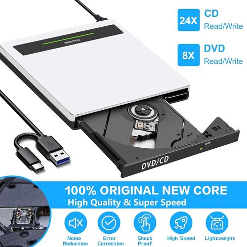 External CD Drive for Laptop: Portable DVD ROM Burner Plug & Play | USB3.0 USB C Optical CD/DVD Player with SD/TF/2 USB Ports, External CD Drive Compatible with Apple Mac Linux Window 11/10/8/7 in Saudi Arabia