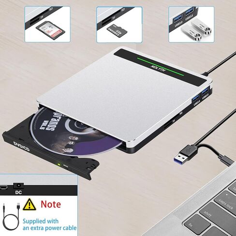External CD Drive for Laptop: Portable DVD ROM Burner Plug & Play | USB3.0 USB C Optical CD/DVD Player with SD/TF/2 USB Ports, External CD Drive Compatible with Apple Mac Linux Window 11/10/8/7 in Saudi Arabia