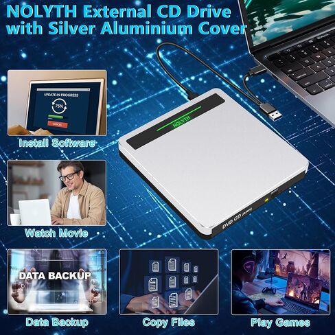 External CD Drive for Laptop: Portable DVD ROM Burner Plug & Play | USB3.0 USB C Optical CD/DVD Player with SD/TF/2 USB Ports, External CD Drive Compatible with Apple Mac Linux Window 11/10/8/7 in Saudi Arabia
