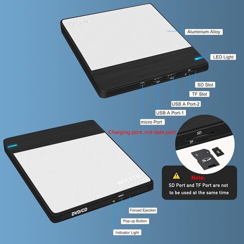 External CD Drive for Laptop: DVD Player for Mac Windows Plug & Play | External CD DVD Drive for Mac PC MacBook Windows 11, Slim USB Burner for Laptop with SD/TF/2 USB Ports, High-Speed Read Write in Saudi Arabia