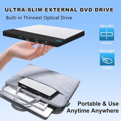 External CD Drive for Laptop: DVD Player for Mac Windows Plug & Play | External CD DVD Drive for Mac PC MacBook Windows 11, Slim USB Burner for Laptop with SD/TF/2 USB Ports, High-Speed Read Write in Saudi Arabia
