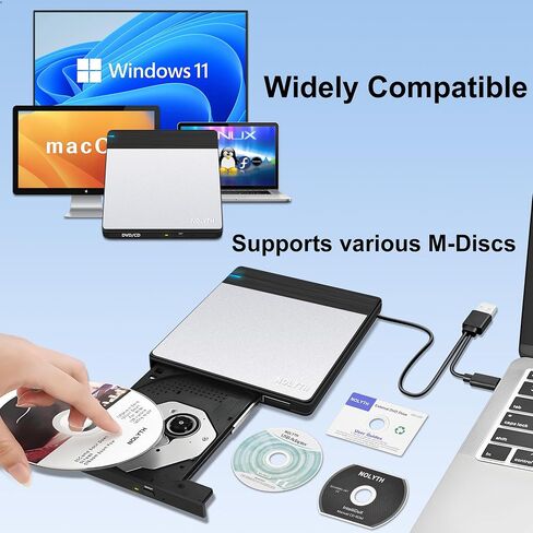 External CD Drive for Laptop: DVD Player for Mac Windows Plug & Play | External CD DVD Drive for Mac PC MacBook Windows 11, Slim USB Burner for Laptop with SD/TF/2 USB Ports, High-Speed Read Write in Saudi Arabia