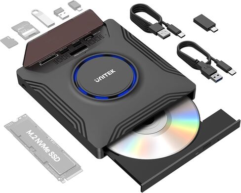 Unitek External CD DVD Drive, Portable Laptop Optical Disc Burner with M.2 | 7 in 1 External CD DVD Drive Laptop CD DVD Reader with M.2/USB 2.0 and SD/Micro SD Card Slot for Windows/Mac OS/Linux/Vista in Kuwait