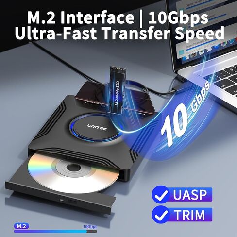 Unitek External CD DVD Drive, Portable Laptop Optical Disc Burner with M.2 | 7 in 1 External CD DVD Drive Laptop CD DVD Reader with M.2/USB 2.0 and SD/Micro SD Card Slot for Windows/Mac OS/Linux/Vista in Kuwait
