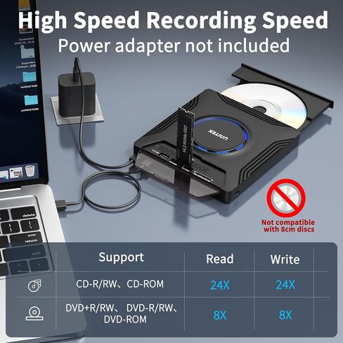 Unitek External CD DVD Drive, Portable Laptop Optical Disc Burner with M.2 | 7 in 1 External CD DVD Drive Laptop CD DVD Reader with M.2/USB 2.0 and SD/Micro SD Card Slot for Windows/Mac OS/Linux/Vista in Kuwait