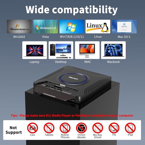 Unitek External CD DVD Drive, Portable Laptop Optical Disc Burner with M.2 | 7 in 1 External CD DVD Drive Laptop CD DVD Reader with M.2/USB 2.0 and SD/Micro SD Card Slot for Windows/Mac OS/Linux/Vista in Kuwait