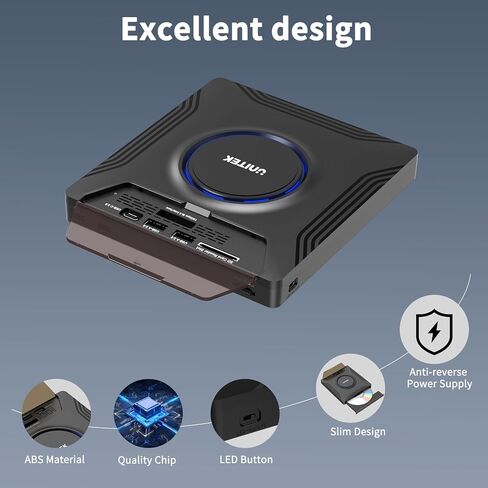 Unitek External CD DVD Drive, Portable Laptop Optical Disc Burner with M.2 | 7 in 1 External CD DVD Drive Laptop CD DVD Reader with M.2/USB 2.0 and SD/Micro SD Card Slot for Windows/Mac OS/Linux/Vista in Kuwait