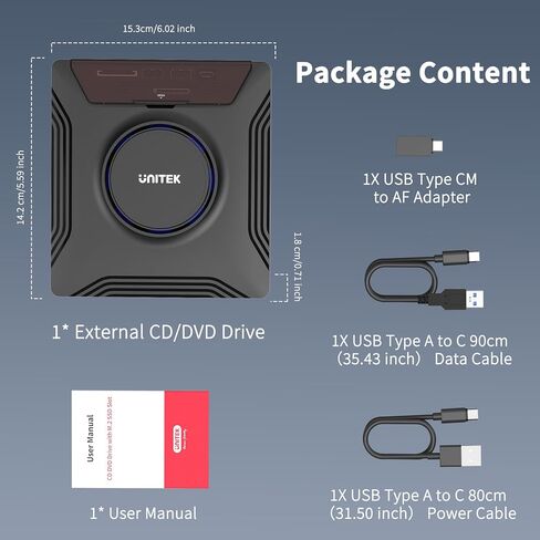 Unitek External CD DVD Drive, Portable Laptop Optical Disc Burner with M.2 | 7 in 1 External CD DVD Drive Laptop CD DVD Reader with M.2/USB 2.0 and SD/Micro SD Card Slot for Windows/Mac OS/Linux/Vista in Kuwait