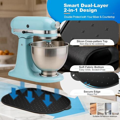 Mixer Slider Mat for KitchenAid Stand Mixer Heavy-duty 4.5-8QT | for Kitchen Aid Mixer Accessories attachments , Silicone Applicane Slider Non-slip Sliding Tray Countertop Protector, Black in Saudi Arabia