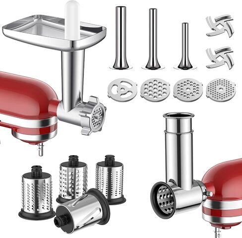 COFUN Meat Grinder & Slicer Shredder Attachments for KitchenAid | Meat Grinder with Sausage Stuffer Tubes and Slicer Shredder Set, 2 Pcs Attachment Set for KitchenAid Mixers in Saudi Arabia