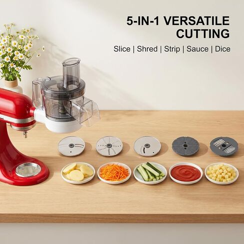 GVODE 5-in-1 Food Processor Attachment for KitchenAid Stand Mixers, Dicer | 5 Discs for Dicing, Slicing, Shredding, Strip Cutting and Sauce Prep; Wide Feed Tube, Storage Case; Mixer Not Included in Saudi Arabia