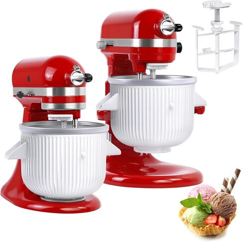 Ice Cream Maker Attachment for Kitchenaid Stand Mixers, 2 QT Freezer Bowl | Compatible with Kitchenaid 4.5/5QT & 6QT, Dasher and Drive Assembly, Home Frozen Desserts, Hand Wash Only, Double-Insulated in Saudi Arabia
