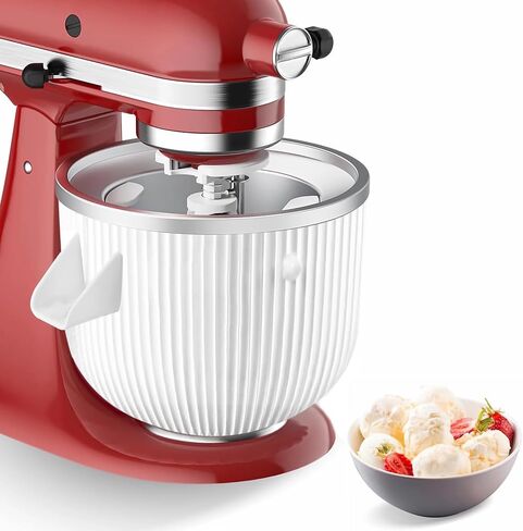 Ice Cream Maker Attachment for Kitchenaid Stand Mixers, 2 QT Freezer Bowl | Compatible with Kitchenaid 4.5/5QT & 6QT, Dasher and Drive Assembly, Home Frozen Desserts, Hand Wash Only, Double-Insulated in Saudi Arabia