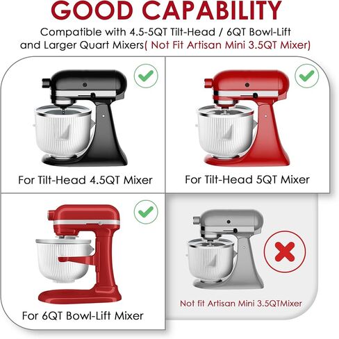 Ice Cream Maker Attachment for Kitchenaid Stand Mixers, 2 QT Freezer Bowl | Compatible with Kitchenaid 4.5/5QT & 6QT, Dasher and Drive Assembly, Home Frozen Desserts, Hand Wash Only, Double-Insulated in Saudi Arabia