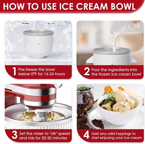 Ice Cream Maker Attachment for Kitchenaid Stand Mixers, 2 QT Freezer Bowl | Compatible with Kitchenaid 4.5/5QT & 6QT, Dasher and Drive Assembly, Home Frozen Desserts, Hand Wash Only, Double-Insulated in Saudi Arabia