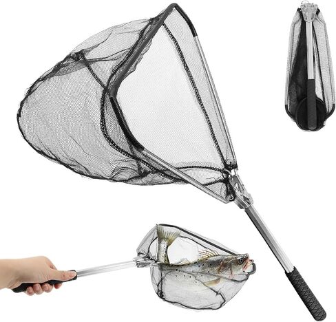 Fishing Net Foldable Minnow Nets with Aluminum Collapsible Telescopic Pole Handle and Nylon Mesh, Small Fishing Landing Net, Safe Fish Catching or Releasing in Saudi Arabia