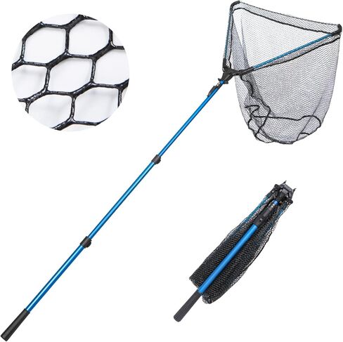 81" Long Landing Net - Retractable Large Fishing Net with Telescoping Long Handle, Rubber Coated Polyethylene Netting - Easy Folding in Saudi Arabia