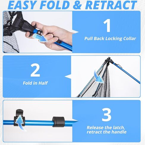 81" Long Landing Net - Retractable Large Fishing Net with Telescoping Long Handle, Rubber Coated Polyethylene Netting - Easy Folding in Saudi Arabia