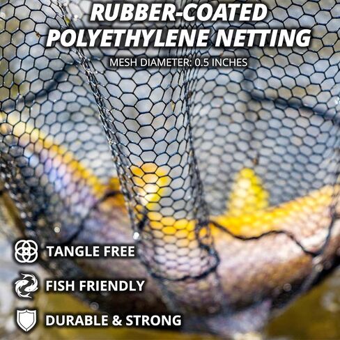 81" Long Landing Net - Retractable Large Fishing Net with Telescoping Long Handle, Rubber Coated Polyethylene Netting - Easy Folding in Saudi Arabia