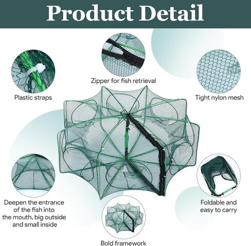 1/2 Pcs Fishing Traps Foldable, Crawfish Trap Minnow Trap Shrimp Net Portable, Crab Fish Traps Cast Nets for Fishing in Saudi Arabia