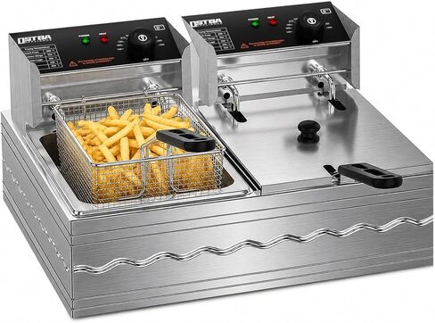 OSTBA 20.7QT Commercial Electric Deep Fryer with Basket, Stainless Steel | 3200W Heating with Adjustable 140–390℉ Temperature Control, Removable Oil Tank and Lid for Restaurant, Food Truck and Home in Saudi Arabia