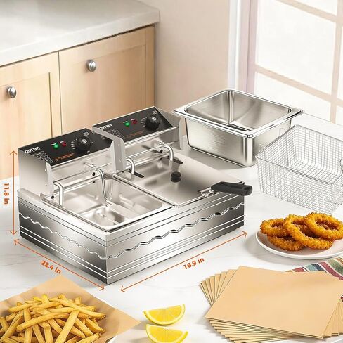 OSTBA 20.7QT Commercial Electric Deep Fryer with Basket, Stainless Steel | 3200W Heating with Adjustable 140–390℉ Temperature Control, Removable Oil Tank and Lid for Restaurant, Food Truck and Home in Saudi Arabia