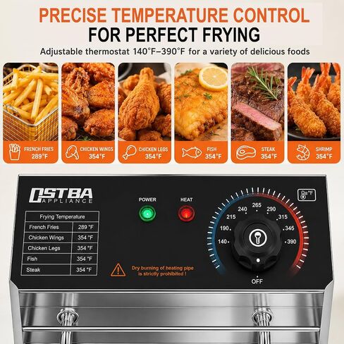 OSTBA 20.7QT Commercial Electric Deep Fryer with Basket, Stainless Steel | 3200W Heating with Adjustable 140–390℉ Temperature Control, Removable Oil Tank and Lid for Restaurant, Food Truck and Home in Saudi Arabia