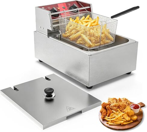 Commercial Electric Fryer with Basket 10L /10.5QT UL-Certified 1500W | Stainless Steel Countertop Fryer, with Temperature Control, Overheat Protection, 30-Min Timer, Great for Home and Restaurant in Saudi Arabia