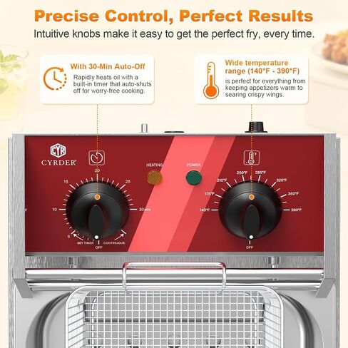 Commercial Electric Fryer with Basket 10L /10.5QT UL-Certified 1500W | Stainless Steel Countertop Fryer, with Temperature Control, Overheat Protection, 30-Min Timer, Great for Home and Restaurant in Saudi Arabia