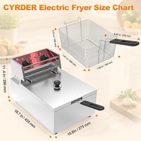 Commercial Electric Fryer with Basket 10L /10.5QT UL-Certified 1500W | Stainless Steel Countertop Fryer, with Temperature Control, Overheat Protection, 30-Min Timer, Great for Home and Restaurant in Saudi Arabia
