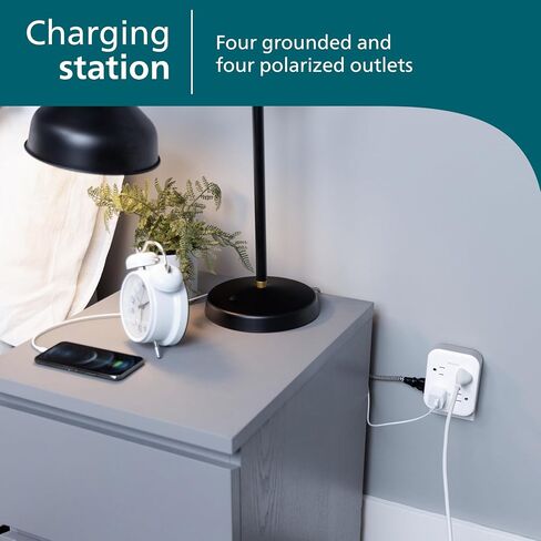 Philips All-in-One Surge Tap, 4 Grounded & 4 Polarized Outlets | 1140 Joules, Adapter-Spaced Design, ETL Certified, White/Gray, SPP3993W/37 in Kuwait