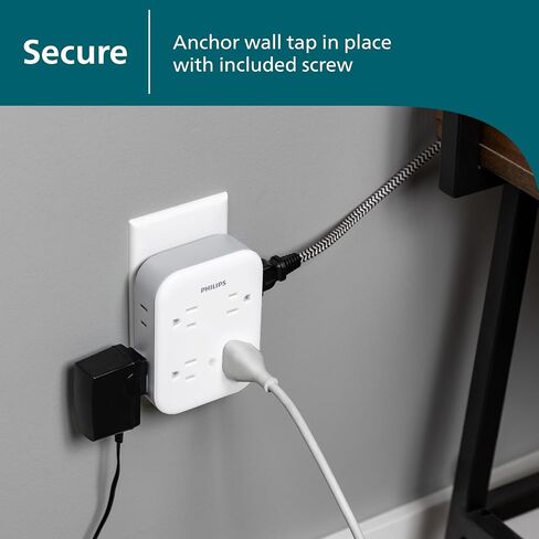 Philips All-in-One Surge Tap, 4 Grounded & 4 Polarized Outlets | 1140 Joules, Adapter-Spaced Design, ETL Certified, White/Gray, SPP3993W/37 in Kuwait