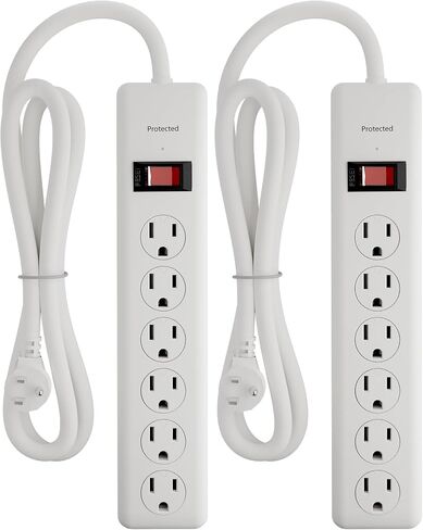 BN-LINK 6-Outlet Power Strip Surge Protector 1-Pack, 4-Foot Extension Cord, 600 Joules, Twist-to-Close Safety Covers, 90 Degree Flat Plug, Overload Protection, White in Saudi Arabia